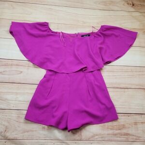 SUGAR+LIPS Romper Womens Small Fuchsia Off Shoulder Ruffle Flounce Lined Dressy